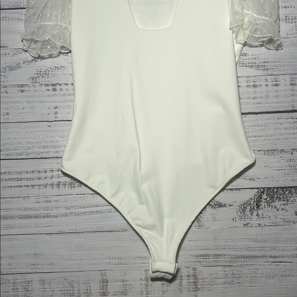 Intimately Free People Bare & Square Bodysuit Sheer Polka Dot Sleeves Ivory NWT - Picture 10 of 16